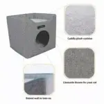 JESPET Foldable Cat Condo, Cat Cube House & Sleepping Bed with Lying Surface and 2 Reversible Cushions, Cat Hiding Place, Cat Cave, Linenette Fabric, Felt and Engineered Wood, Scratch Resista