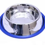 Etched Stainless Steel Dog Bowls with Blue Silicone Base