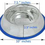 Etched Stainless Steel Dog Bowls with Blue Silicone Base